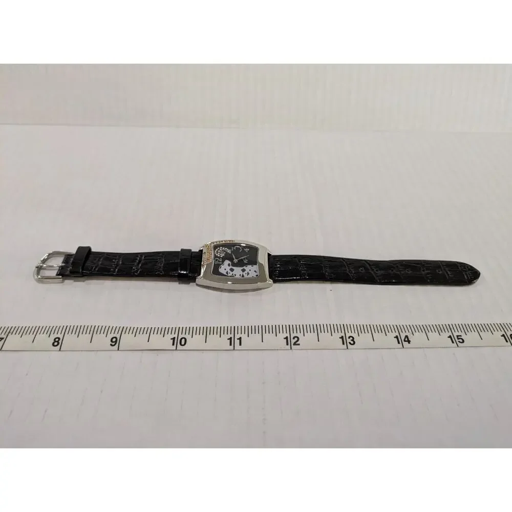 Women Watch Leather Black Dogs‎ Quartz Watch Rectangle Water Resist Genuine NWT